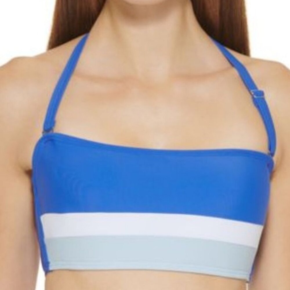 DKNY Bandeau Colorblock Bikini Swim Top Medium New Blue Beach Vacation Travel - Picture 2 of 9